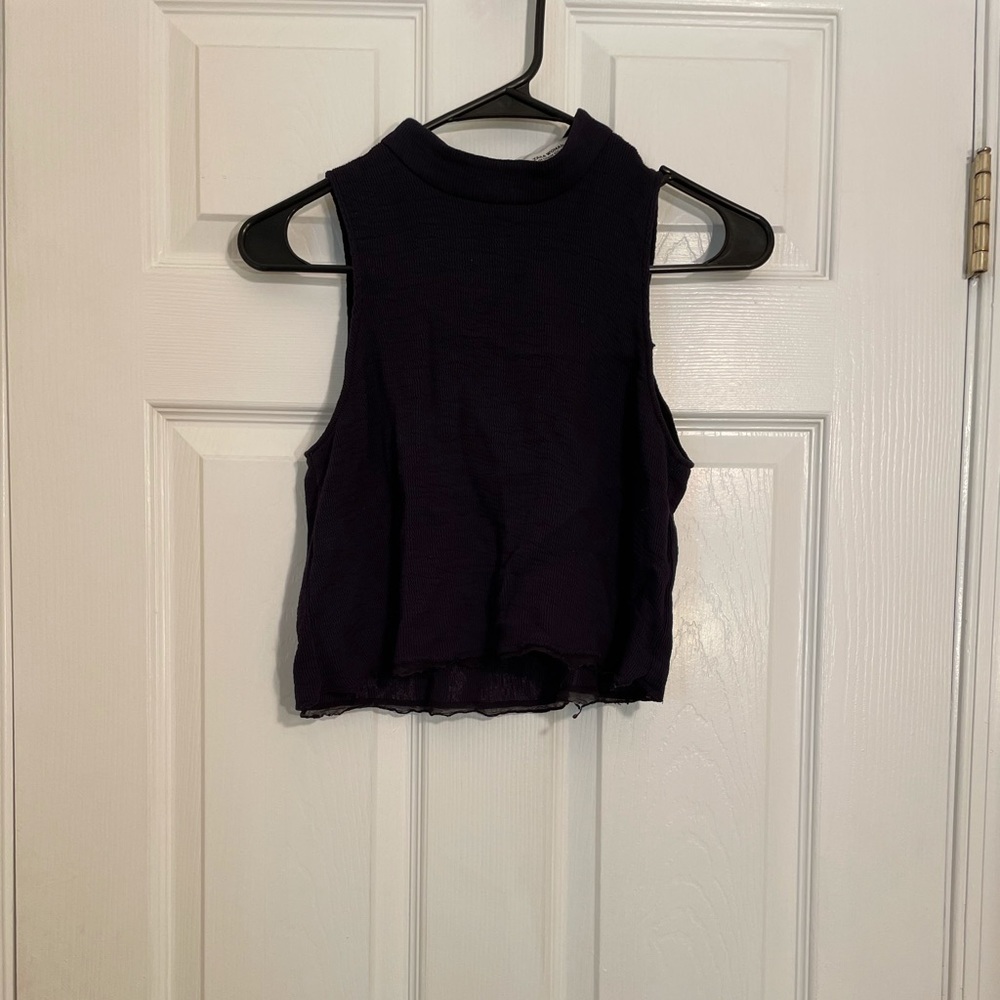 Zara Premium Denim Collection Cropped Tank Half Zip Up Back